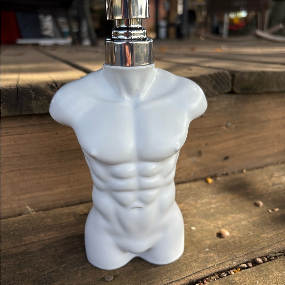 Sculpted ceramic White mens Torso  Bottle,soap dispenser,lotion #DirtySanta.
